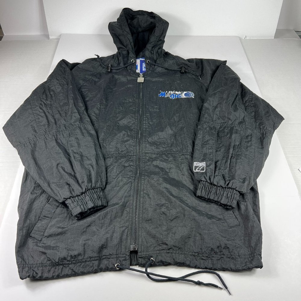 VTG Logo 7 Orlando Magic Jacket Adult Medium Black Full Zip Hooded Windbreaker